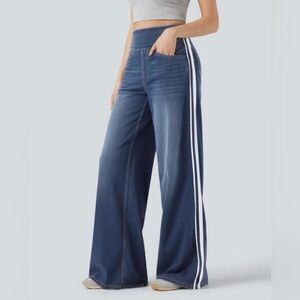 NIB HALARA Blue Wide Leg Jeans with White Stripes